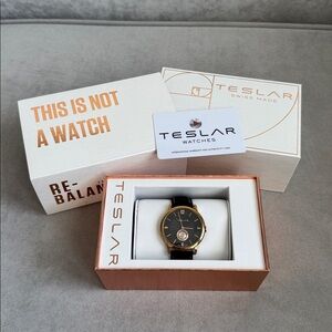 Teslar Rose Gold Watch with Black Leather Band